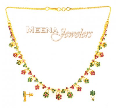 22Kt Gold Ruby and Emerald Set ( Combination Necklace Set )