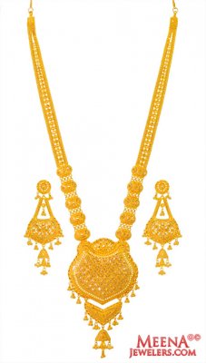 22kt Gold Long Necklace Earring Set ( Bridal Necklace Sets )