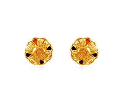 22k Meenakari Gold Earings, ( 22 Kt Gold Tops )