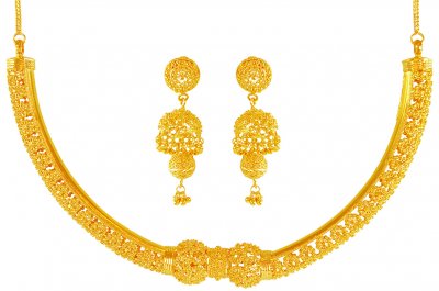 22Kt Gold  Choker Necklace Set ( 22 Kt Gold Sets )