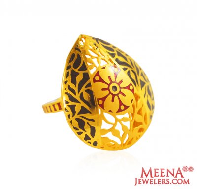 22K Gold Meenakari Ring ( Ladies Gold Ring )
