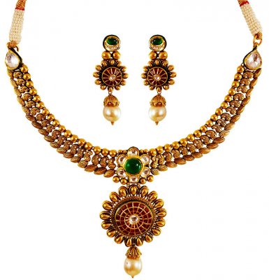 22K Gold Antique Necklace Set ( Antique Necklace Sets )