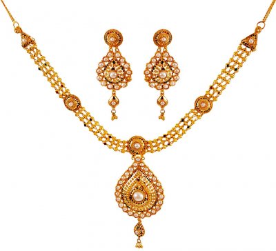 22Kt Gold Antique Necklace Set ( Antique Necklace Sets )