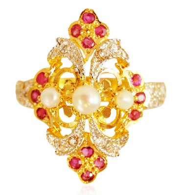22k Gold Colored Stones Ring ( Ladies Rings with Precious Stones )