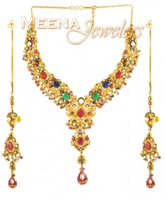 22Kt Gold Antique Necklace Set ( Antique Necklace Sets )