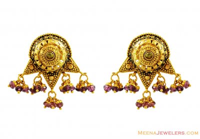 Fancy Meenakari Earrings 22k Gold ( 22 Kt Gold Tops )