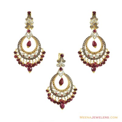 Fancy Ruby Pendant Set 22K ( Precious Stone Pendant Sets )