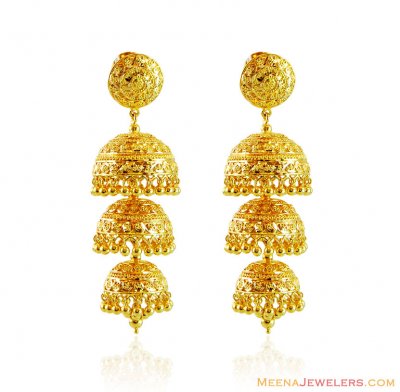 Gold Layered Jhukma Earrings  ( 22Kt Gold Fancy Earrings )