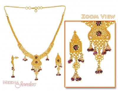 Antique 22K Gold Necklace Set ( Antique Necklace Sets )