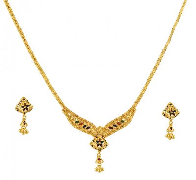Gold Necklace Set with Color Work ( Light Sets )