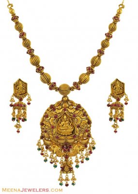 Gold Temple Necklace Set (22K) ( Antique Necklace Sets )