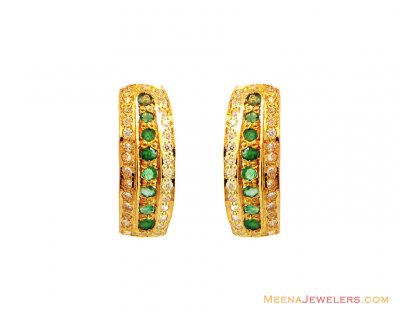 22K Fancy Clip On Emerald Earrings ( Precious Stone Earrings )