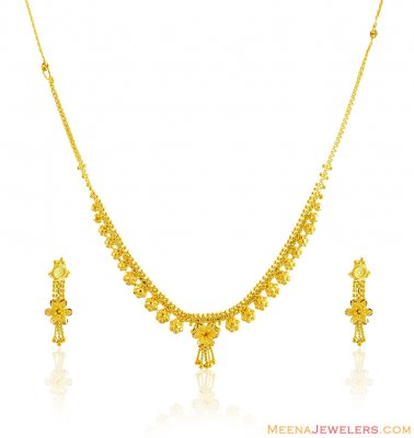 22k Floral Necklace Earring Set  ( Light Sets )