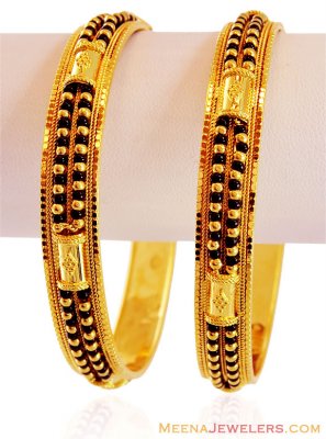 22Kt Gold Bangle with Black Beads - BaPs16753 - 22KT Gold handmade ...