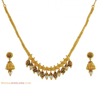 22K Meenakari Necklace Set ( 22 Kt Gold Sets )