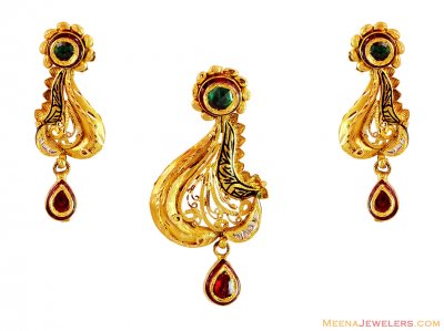 22K Gold Antique Pendant Set ( Antique Pendant Sets )