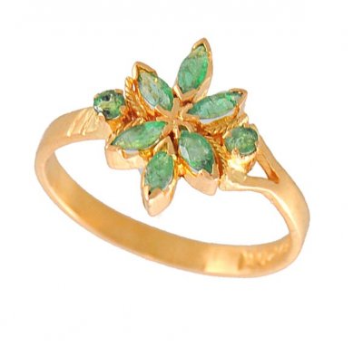 Gold Ring with Emerald ( Ladies Rings with Precious Stones )