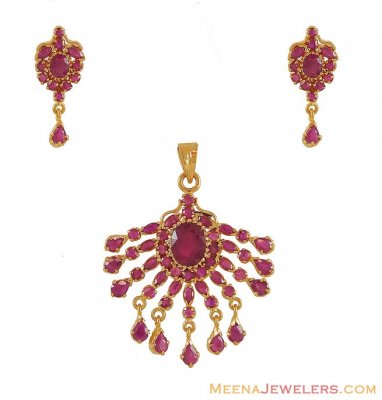 Ruby pendant set in 22k gold ( Precious Stone Pendant Sets )