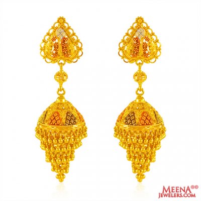 22K Gold Layered Jhukmi Earrings  ( Long Earrings )