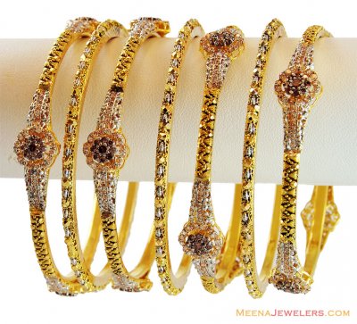 22k Antique Stone 2 Tone Set (7 Pc) ( Set of Bangles )