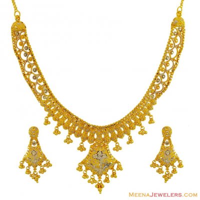 22k Designer Rhodium Necklace Set  ( 22 Kt Gold Sets )