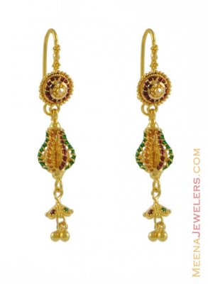 22k Gold filigree long earring ( 22Kt Gold Fancy Earrings )