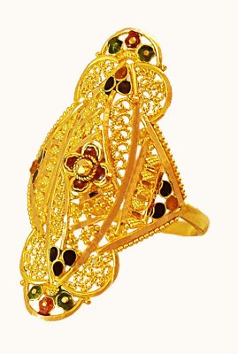 22K Traditional Meenakari Ring  ( Ladies Gold Ring )