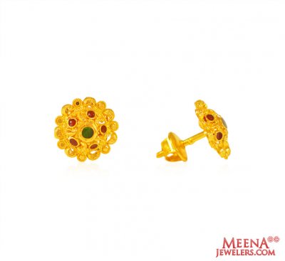 22 Kt Gold Earrings with MeenaKari ( 22 Kt Gold Tops )