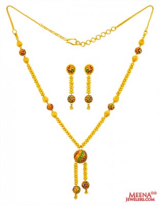 22Kt Gold Meenakari Necklace Set ( 22 Kt Gold Sets )