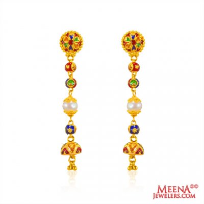 22K Gold Long Meena Earrings ( Long Earrings )