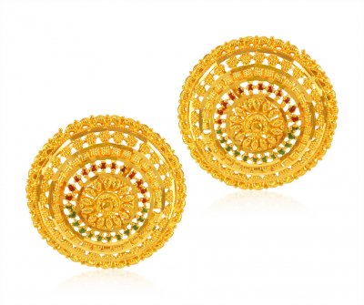 22k Gold  Earrings with MeenaKari ( 22 Kt Gold Tops )