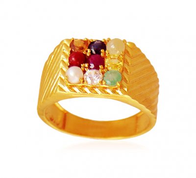 22K Mens Navratna Ring ( Mens Gold Ring )