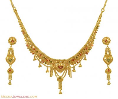 22K Gold Tricolor Necklace Set ( 22 Kt Gold Sets )