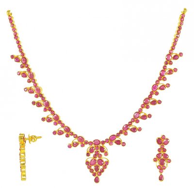 22K Indian Jewelry (Ruby Necklace Set) ( Ruby Necklace Sets )