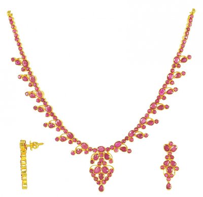 22K Indian Jewelry (Ruby Necklace Set) ( Ruby Necklace Sets )
