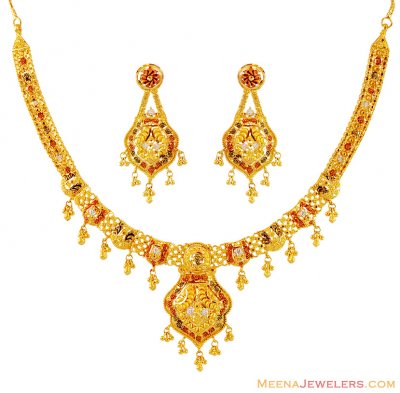 Three Tone Gold Necklace Set ( 22 Kt Gold Sets )