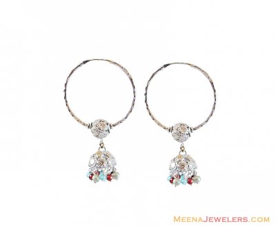 Rhodium Plated Fancy Chandelier Hoops 22k  ( Hoop Earrings )