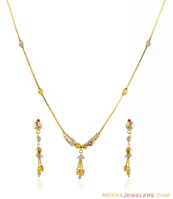 Two Tone Gold Balls Necklace Set  ( Light Sets )