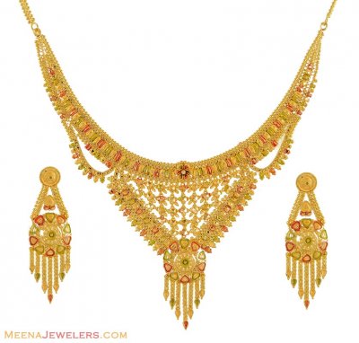 22K Light Construction Necklace and Earrings ( 22 Kt Gold Sets )