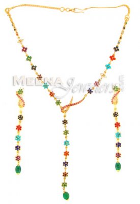 22 Kt Gold Navratan Set ( Combination Necklace Set )