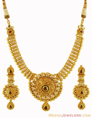 22K Kundan Necklace Set ( Antique Necklace Sets )