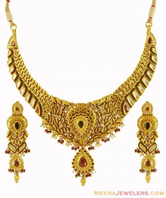 Indian Antique Necklace Set (22K) ( Antique Necklace Sets )