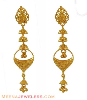 22K filigree Designer Earrings ( 22Kt Gold Fancy Earrings )