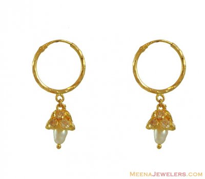 22Kt Pearl Gold Hoop Earrings ( Hoop Earrings )