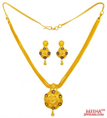 22K Gold Meenakari Necklace Set ( Light Sets )