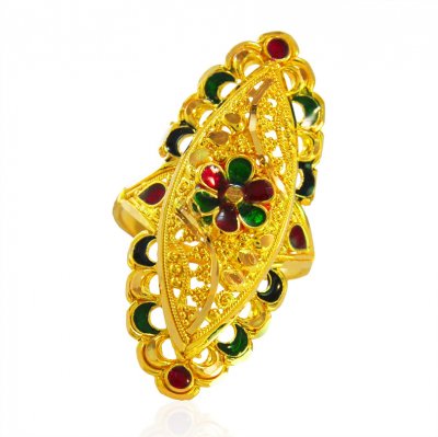 22Kt Gold Meenakari Ring  ( Ladies Gold Ring )