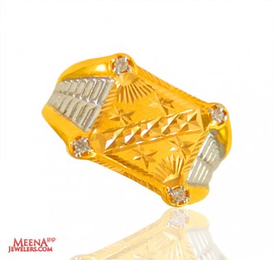22 Kt Gold Two Tone Mens Ring ( Mens Signity Rings )