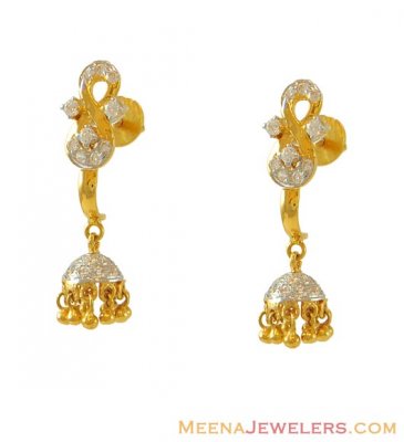 Gold Fancy Jhumki Earrings(CZ) ( 22Kt Gold Fancy Earrings )