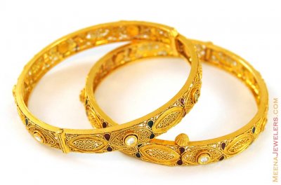 22K Antique, Meenakari Bangles ( Antique Bangles )