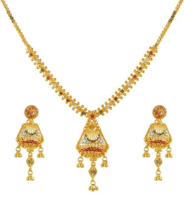 Gold 3 Tone Necklace Set - StGo4310 - 22Kt Gold Necklace and Earrings ...